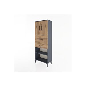 Arges Dolap 3 Raflı 2 Çekmeceli 2 Kapaklı 60x30x163 Antrasit-çam