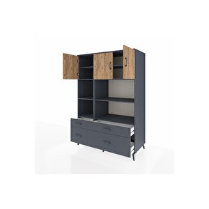 Kronos Dolap 8 Raflı 4 Çekmeceli 3 Kapaklı 132x59x195 Antrasit-çam/antrasit