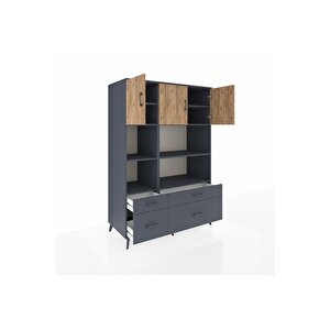 Kronos Dolap 8 Raflı 4 Çekmeceli 3 Kapaklı 132x59x195 Antrasit-çam/antrasit