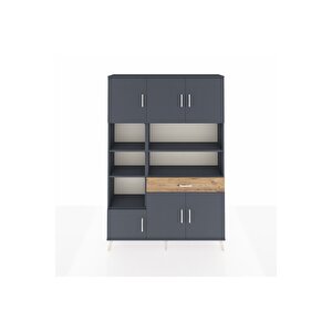 Arges Dolap 10 Raflı Tek Çekmeceli 6 Kapaklı 132x30x195 Antrasit-antrasit/çam