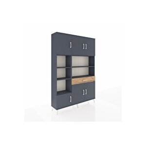 Arges Dolap 10 Raflı Tek Çekmeceli 6 Kapaklı 132x30x195 Antrasit-antrasit/çam