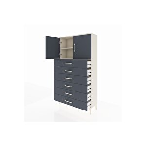 Arges Dolap 2 Raflı 6 Çekmeceli 2 Kapaklı 88x30x163 Aytaşı-antrasit