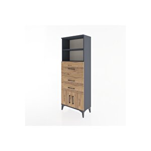 Arges Dolap 2 Raflı 3 Çekmeceli 2 Kapaklı 60x30x163 Antrasit-çam