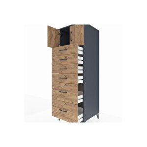 Kronos Dolap Tek Raflı 6 Çekmeceli 2 Kapaklı 60x59x182 Antrasit-çam