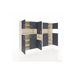 Hyperion Dolap 14 Raflı 10 Kapaklı 220x44x163 Aytaşı-antrasit/aytaşı