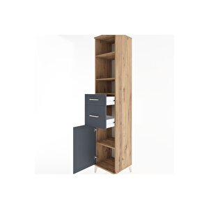 Hyperion Dolap 4 Raflı 2 Çekmeceli Tek Kapaklı 44x44x221 Çam-antrasit