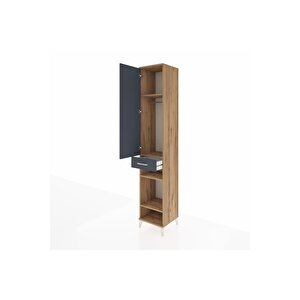 Hyperion Dolap 4 Raflı Tek Çekmeceli Tek Askılı 44x44x243 Çam-antrasit