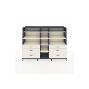 Hyperion Dolap 10 Raflı 6 Çekmeceli  220x44x163 Antrasit-aytaşı