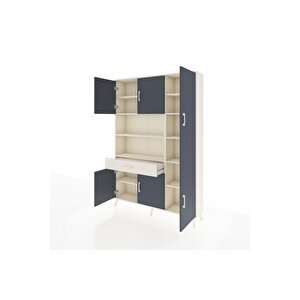 Arges Dolap 10 Raflı Tek Çekmeceli 6 Kapaklı 132x30x195 Aytaşı-antrasit/aytaşı