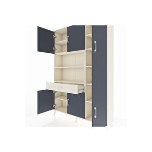 Arges Dolap 10 Raflı Tek Çekmeceli 6 Kapaklı 132x30x195 Aytaşı-antrasit/aytaşı