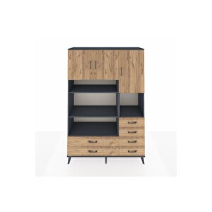 Hyperion Gardrop 9 Raflı 6 Çekmeceli 3 Kapaklı 132x44x195 Antrasit-çam