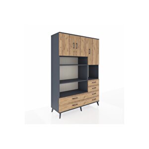 Hyperion Gardrop 9 Raflı 6 Çekmeceli 3 Kapaklı 132x44x195 Antrasit-çam