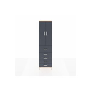 Arges Dolap 3 Raflı 5 Çekmeceli 2 Kapaklı 60x30x221 Çam-antrasit