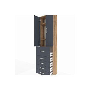 Arges Dolap 3 Raflı 5 Çekmeceli 2 Kapaklı 60x30x221 Çam-antrasit