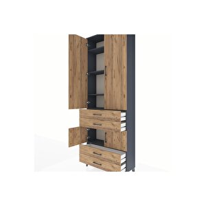 Arges Dolap 5 Raflı 4 Çekmeceli 4 Kapaklı 88x30x243 Antrasit-çam