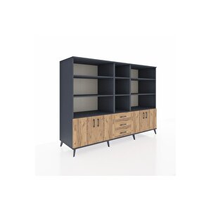 Kronos Dolap 11 Raflı 3 Çekmeceli 4 Kapaklı 220x59x163 Antrasit-çam