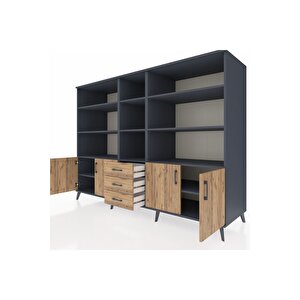 Kronos Dolap 11 Raflı 3 Çekmeceli 4 Kapaklı 220x59x163 Antrasit-çam