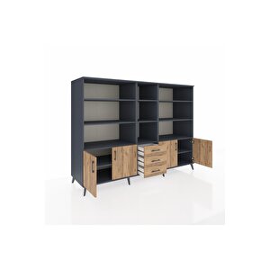 Kronos Dolap 11 Raflı 3 Çekmeceli 4 Kapaklı 220x59x163 Antrasit-çam