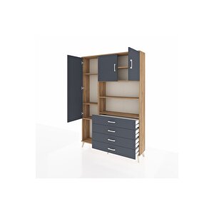 Arges Gardrop 7 Raflı 4 Çekmeceli 3 Kapaklı 132x30x195 Çam-antrasit