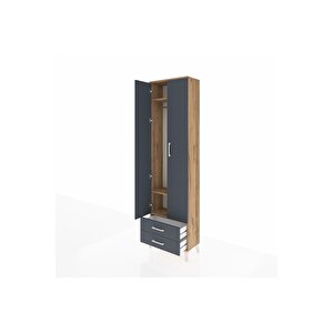 Arges Dolap 3 Raflı 2 Çekmeceli Tek Askılı 60x30x221 Çam-antrasit