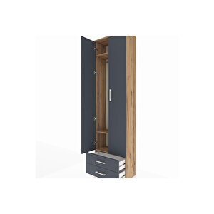Arges Dolap 3 Raflı 2 Çekmeceli Tek Askılı 60x30x221 Çam-antrasit
