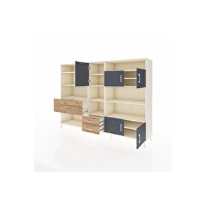 Hyperion Dolap 13 Raflı 3 Çekmeceli 5 Kapaklı 220x44x163 Aytaşı-antrasit/çam