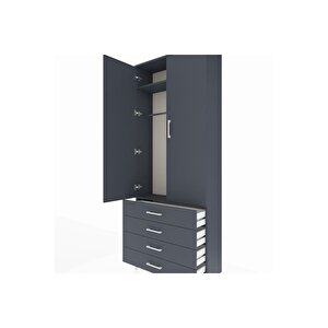 Arges Dolap 2 Raflı 4 Çekmeceli Tek Askılı 88x30x221 Antrasit-antrasit