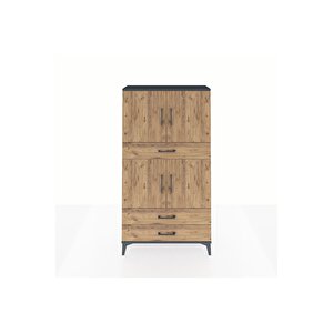 Arges Dolap 4 Raflı 3 Çekmeceli 4 Kapaklı 88x30x163 Antrasit-çam