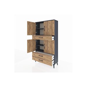 Arges Dolap 4 Raflı 3 Çekmeceli 4 Kapaklı 88x30x163 Antrasit-çam