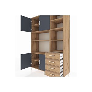 Hyperion Dolap 9 Raflı 4 Çekmeceli 4 Kapaklı 132x44x195 Çam-antrasit/çam