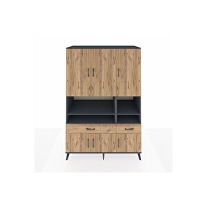 Kronos Dolap 8 Raflı 2 Çekmeceli 6 Kapaklı 132x59x195 Antrasit-çam/çam