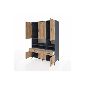 Kronos Dolap 8 Raflı 2 Çekmeceli 6 Kapaklı 132x59x195 Antrasit-çam/çam