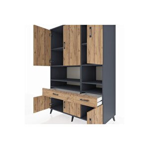 Kronos Dolap 8 Raflı 2 Çekmeceli 6 Kapaklı 132x59x195 Antrasit-çam/çam