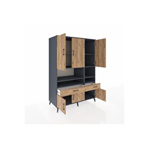 Kronos Dolap 8 Raflı 2 Çekmeceli 6 Kapaklı 132x59x195 Antrasit-çam/çam