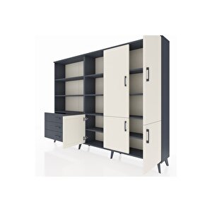 Arges Dolap 11 Raflı 3 Çekmeceli 5 Kapaklı 220x30x163 Antrasit-aytaşı/antrasit