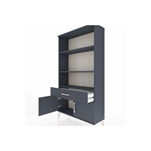 Arges Dolap 3 Raflı Tek Çekmeceli 2 Kapaklı 88x30x163 Antrasit-antrasit