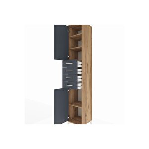 Hyperion Dolap 4 Raflı 4 Çekmeceli 2 Kapaklı 44x44x243 Çam-antrasit