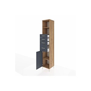 Hyperion Dolap 3 Raflı 4 Çekmeceli Tek Kapaklı 44x44x243 Çam-antrasit