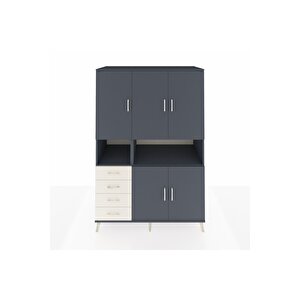 Kronos Dolap 7 Raflı 4 Çekmeceli 5 Kapaklı 132x59x195 Antrasit-antrasit/aytaşı