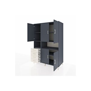 Kronos Dolap 7 Raflı 4 Çekmeceli 5 Kapaklı 132x59x195 Antrasit-antrasit/aytaşı