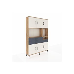 Arges Dolap 9 Raflı 3 Çekmeceli 6 Kapaklı 132x30x195 Çam-aytaşı/antrasit