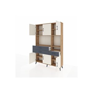 Arges Dolap 9 Raflı 3 Çekmeceli 6 Kapaklı 132x30x195 Çam-aytaşı/antrasit