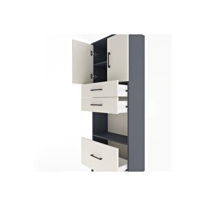 Arges Dolap 3 Raflı 3 Çekmeceli 2 Kapaklı 60x30x163 Antrasit-aytaşı