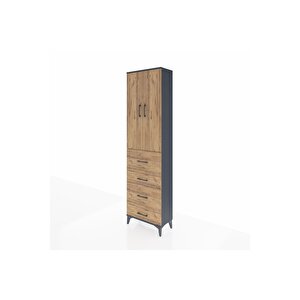 Arges Dolap 2 Raflı 4 Çekmeceli Tek Askılı 60x30x221 Antrasit-çam