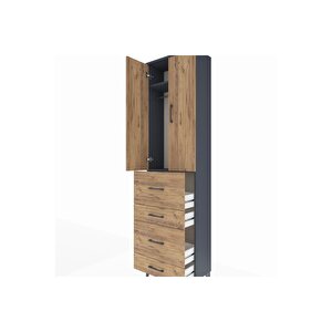 Arges Dolap 2 Raflı 4 Çekmeceli Tek Askılı 60x30x221 Antrasit-çam