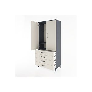 Hyperion Dolap 2 Raflı 4 Çekmeceli Tek Askılı 88x44x195 Antrasit-aytaşı
