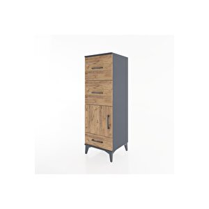 Hyperion Dolap Tek Raflı 3 Çekmeceli Tek Kapaklı 44x44x134 Antrasit-çam