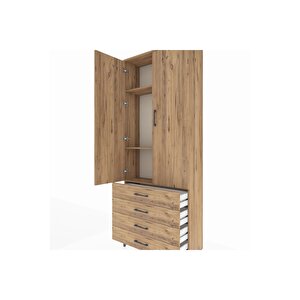 Arges Dolap 3 Raflı 4 Çekmeceli 2 Kapaklı 88x30x221 Çam-çam