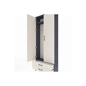Arges Dolap 2 Raflı 2 Çekmeceli Tek Askılı 88x30x221 Antrasit-aytaşı