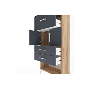 Arges Dolap Tek Raflı 3 Çekmeceli 2 Kapaklı 60x30x134 Çam-antrasit